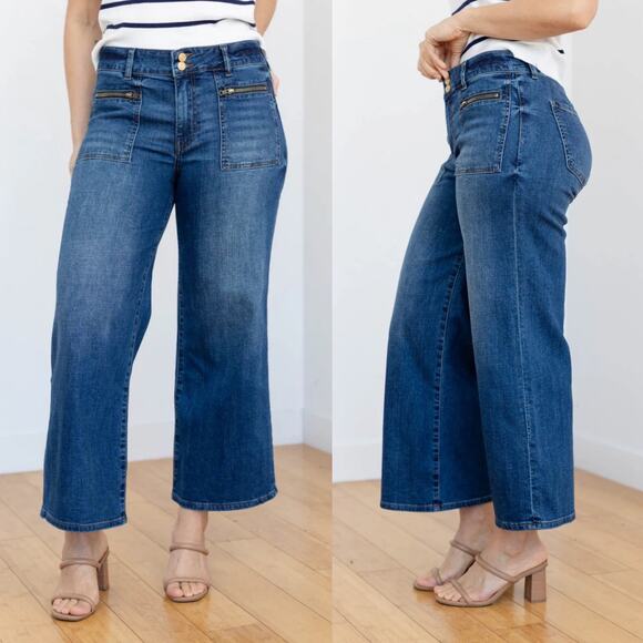 Kut From The Kloth Meg Wide Leg Jeans size 8 Zip Patch Pocket - Picture 3 of 15